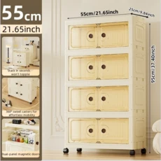 55cm 접이식 대형 이중 도어 보관 캐비닛(회전 바퀴 포함) 3-6단 침실/주방/거실, 05 Yellow-4-Layers