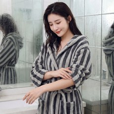 로벤 흡수력 강화 데일리 샤워가운, 그레이 스트라이프, 1개