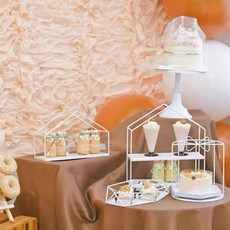 高腳托盤蛋糕架 白色鐵藝甜品台擺件 展示架 蛋糕托盤 歐式下午茶 食心架 冷餐茶歇擺台 裝飾擺, 1個, tm-白色5件套