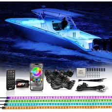 앱 및 리모컨 4PCS 방수 조명 스트립 RGB 멀티 컬러 음악 동기화 실내 데크 키트를 갖춘 OPT7 아우라 해양 보트 LED 야간 낚시 폰툰 배스 요트 카약 12V, DreamColor - 48"