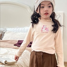 兒童長袖上衣 花邊領卡通印花打底衫