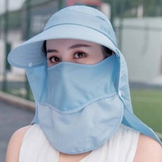 얼굴 햇빛 가리개 농사 모자 자외선 차단 마스크 목 골프 여름 넥워머 여성용 태양 보호 야외 접이식 해변 큰 챙 달린 산악 오토바이, Adjustable, 파란