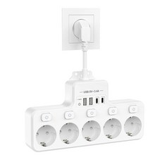 다용도 멀티어뎁터 개별스위치 AC 5구 USB포트 멀티충전 T형 벽면 멀티탭 콘센트, 1개, 10cm, 화이트 5구 개별스위치