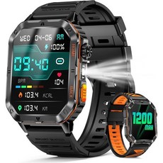 Military Smart Watches for Men 2.01 HD Screen 30-Day Battery 5ATM Waterproof LED Flashlight Heart, Dark Gray-XFF-001