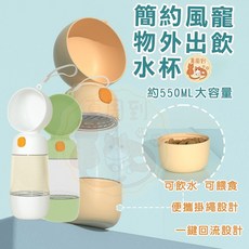 簡約風寵物外出飲水杯 狗狗隨行杯 便攜式寵物水壺 橙色, 1個, 日式飲水杯【飲水+餵食】橙色