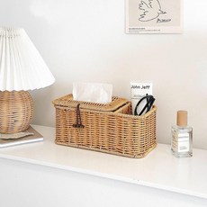 草編皮質紙巾盒 抽紙盒 家用紙抽盒 裝飾, 高檔仿藤編紙巾盒【25*13*10cm】