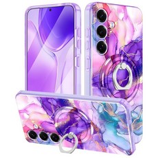 Btscase 삼성 갤럭시 S25 울트라 케이스 [MagSafe와 호환] 바래지 않는 광택 패턴 및 자석 탈착식 링 스탠드 하드 PC 뒷면 TPU 범퍼 충격 방지 보호 커버