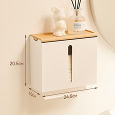 翻蓋廁紙盒 【到店】衛生間擦手紙盒壁掛式免打孔廁紙抽紙盒 贈送無痕安裝包及錨定螺栓組 廁所廚房面紙收納盒, 櫸樹+白色 加大可視抽紙架(免打孔/打孔, 1個