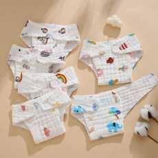 嬰兒紗布尿布褲夏季純棉尿介子透氣可洗一體式新生兒尿片訓練褲, 1個, 花型隨機