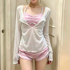 STTPEI韓國長袖三件式比基尼泳衣, M適合100-110斤