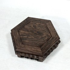 御古齋 虎斑雞翅木鏤空雕花六角底座小花台，藝品展示擺設底座三種尺寸可選, 1個, 中款