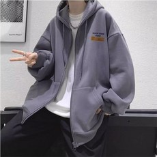 2025寬鬆重磅衛衣青少年開衫新款加絨加厚潮牌美式連帽外套