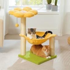 PAWZ Road 3단 귀여운 플라워 소형 캣타워 꽃모양 전망대+스크래쳐 기둥+해멱, 1개, 옐로우