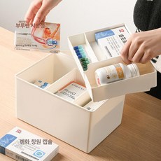 구급상자 폴리프로필렌 약상자 구급함 응급용품 키트 무지 케이스 약통 2단, 호텔은 2층으로 되어 있어 찾기가 편리합니다., 1개, 기본 색상