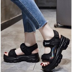 투니스 여성 심플 패션 컴포트 비치 스포츠 발편한 통굽 샌들 스니커즈 운동화 3cm