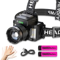 경량 움직임감지 센서 괴물 LED 헤드랜턴 충전식 등산 낚시용 해루질, 1개, 블랙