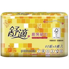 舒適 捲筒式雙層廚房紙巾 (60組X6捲/串), 1個