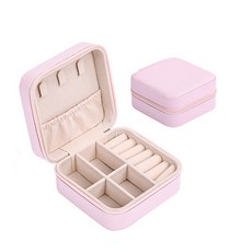 日日好事 GOOD DAY 皮革飾品收納盒 旅行便攜多功能珠寶盒 粉色, 【飾品收納盒】斜紋－粉色－１個, 1個