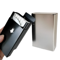 뷰리헛 슥 열리는 메탈 슬라이딩 반자동 담배케이스 2종 세트, 2개, 블랙+실버