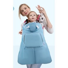 【天使花園】台灣出貨 嬰兒背帶披風 背巾披風 保暖披風 推車披風 防風披風, 藍色-有帽子 (現貨)