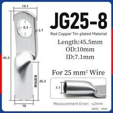 쿠쿠스토어 10/15/30PCS JG 해양 러그 터미널 MM ² 케이블 와이어 커넥터 주석 도금 전기 AWG, 03 10PCS, 04 JG25-8