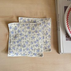 플라워 거즈면 패브릭컵받침 티코스터 국내제작, 2개, 파랑장미코스터