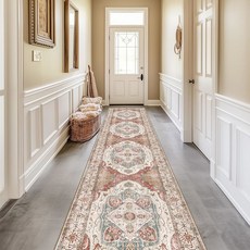 RELAY 8x10 영역 러그 빈티지 기계 세탁 가능한 로우 파일 카펫 거실 침실 다이닝 룸 주방 현관 복도 사무실 실내 브릭/핑크, Brick/Pink, 6' (Round)