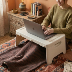 일상담다 휴대편한 접이식 베드테이블 수납공간 미니 책상, 화이트