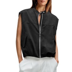 Yousify 여성용 집업 인조 스웨이드 조끼 크롭 캡 슬리브 트렌디 캐주얼 플리츠 재킷 가을 루즈핏 아우터 네이비 L [호환]