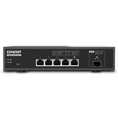QNAP QSW-L3205-1C4T 輕網管型交換器，具備 4 個 10GbE RJ45 網路埠和 1 個 10GbE SFP /RJ45 複合埠, 1個