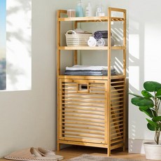 쿠리브 선반형 빨래바구니 대나무 햄퍼 수납장 베란다 수납선반, 원목색3301 50cm
