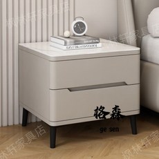 【格森】阻尼軌全實木烤漆岩板床頭櫃，簡約輕奢現代臥室床邊櫃，家用小型收納, 深灰+白【岩板面+升級靜音阻尼軌大師定製,40X40X47CM【】, 1個