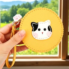 가죽공예 키트 동물지갑 가죽 diy 키트 고양이 머스타드 바느질 초보 중학생 고등학생, 고양이-머스타드(P0000KOI)