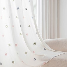 DFMEI 法式多色雪花刺繡窗簾輕奢現代奶油風客廳臥室半遮光窗紗成品, 白色
