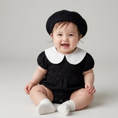 로이앤한나 시크 블랙 화이트 카라 3개월 6개월 9개월 돌 백일 여아 여자아기 여름 면 반팔 슈트