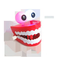 蓝天嗨購 紅色黃色發條上鍊帶眼睛跳跳牙鬼牙萬聖節耶誕節小禮品上弦玩具, 大白牙帶燈, 1個