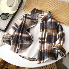 男童長袖襯衫 秋款格子拼色翻領上衣 開衫 外套