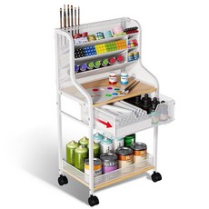 서랍이 있는 소형 유틸리티 롤링 카트 화이트 공예 정리함 및 보관함 잠글 수 있는 바퀴가 있는 금속 공예 카트 6단 공예 보관 페인트 오거나이저 브러시 페인트 아티팩트, 서랍이 있는 소형 유틸리티 롤링 카트, 화이트 공예 정
