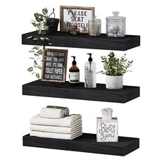 BIKASU 인테리어 벽선반 무지주 벽걸이 선반 3종 세트, 3단, 블랙