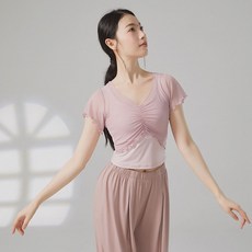 여성용 여름 반팔 슬림핏 댄스복, L, 연분홍색, 1개