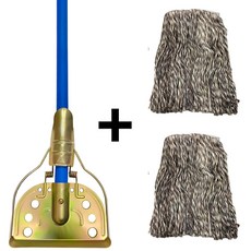 철 마포대 + 마포걸레 2개 세트 업소용 대걸레 물걸레 밀대 철마포 색사 백사 청사 진청사 걸레 리필 마대 마포 자루 4자 120cm, 색사세트, 1세트, 혼합