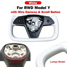 Carbar 새로운 업그레이드 377mm 요크 스티어링 휠 Tesla Model 3 모델 Y 2018 난방 장치가있는 카 핸들, 02 RWD MY White Wire
