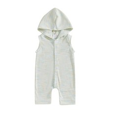 신생아 여아 남아 롬퍼 여름 옷 민소매 아기 우주복 버튼 후드 점프수트 유아용 원피스 의상 초록색.