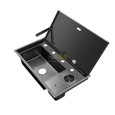 隱形水槽帶洗杯器304不銹鋼洗菜盆吧臺中島小單槽隱藏式帶阻水槽水槽 吧臺水槽 不銹鋼水槽 洗手盆 洗菜池, A套餐,90*50*22CM, 1個