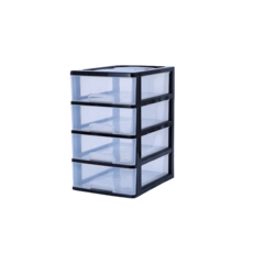 701 大號4層 黑白透明抽屜式收納盒，多層分類儲物櫃，居家客廳臥室收納整理箱, 大號4層（黑+白透明）, 4層