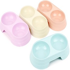 구구 2구 애완용 식기 강아지사료그릇, 핑크