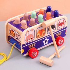 나무 만화 큰 햄스터 드래그 버스 자동차 더블 망치 두더지 장난감, 두더지 잡기, 1개