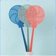 台灣出貨 蒼蠅拍家用耐用打不爛塑料加厚加長手柄手動大號打蚊子滅蒼蠅神器, 圓蒼蠅拍一把【顔色隨機】