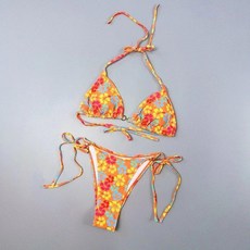 여자 비키니 수영복 섹시한 꽃무늬 홀터넥 비키니