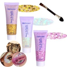 바디 글리터 페이스 글리터 젤: 싱어 콘서트 디스코 페스티벌 레이브 액세서리 페이스 글리터 메이크업 150ml 청키 스팽글 머메이드 페이스 바디 헤어 글리터 젤 (화이트 & 핑, 1개, 화이트&핑크&골드